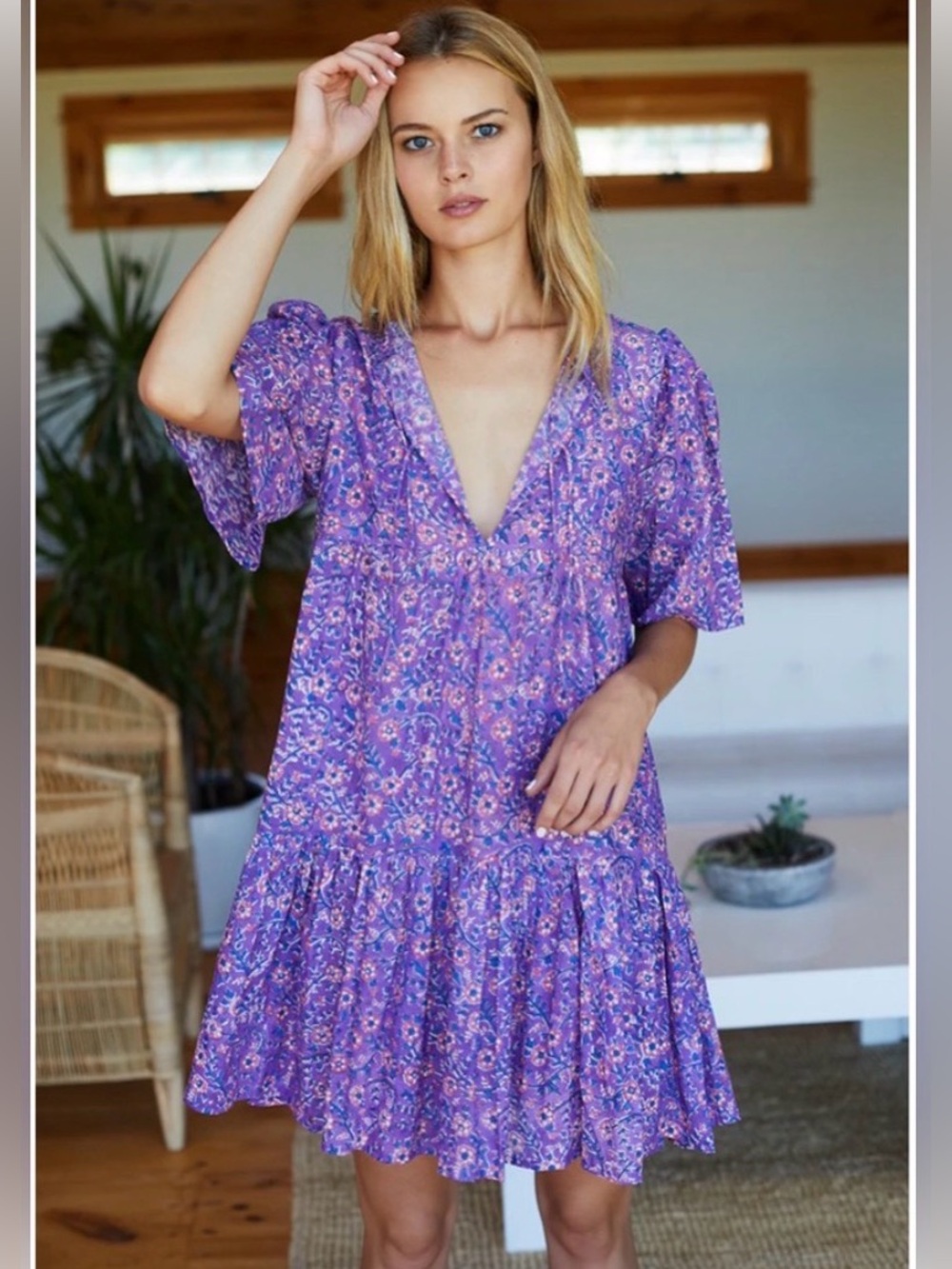 Emerson Fry India Collection Isla Dress Tiered Boho Organic Cotton  M/L